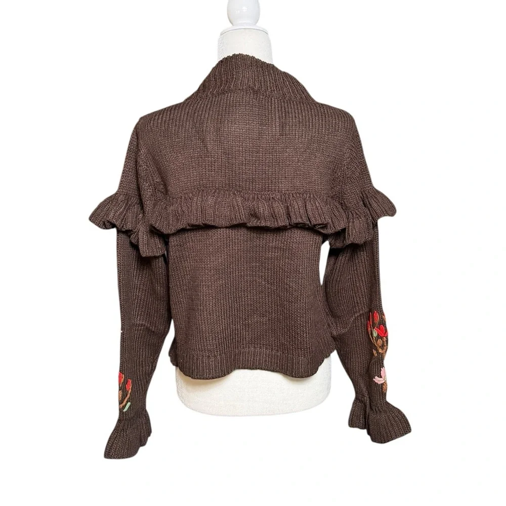 NWT POL Brown Floral Ruffle Sweater